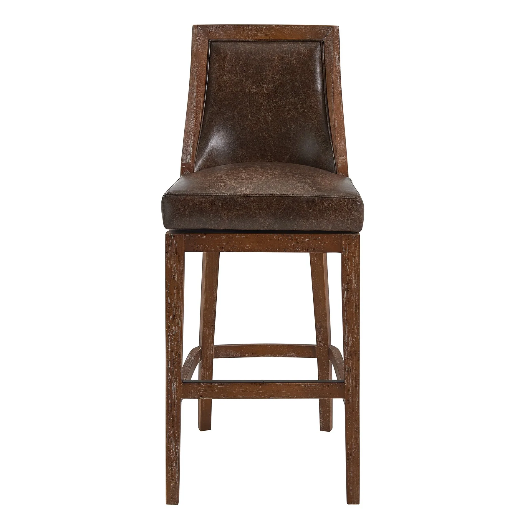 Presley 30" Bar Height Wood Swivel Barstool in Distressed Finish with Brown Stone Faux Leather - Image 2