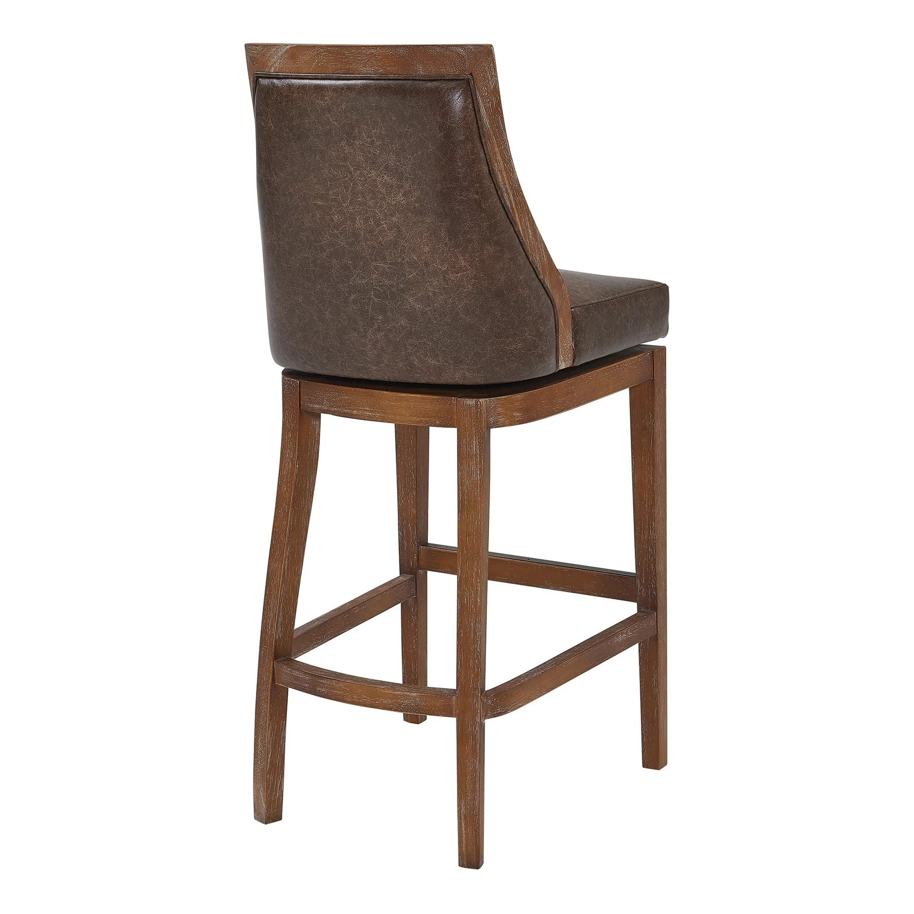 Presley 30" Bar Height Wood Swivel Barstool in Distressed Finish with Brown Stone Faux Leather - Image 3