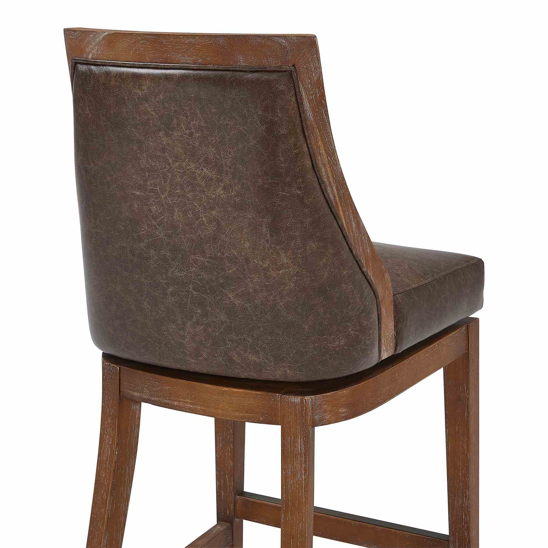 Presley 30" Bar Height Wood Swivel Barstool in Distressed Finish with Brown Stone Faux Leather - Image 5