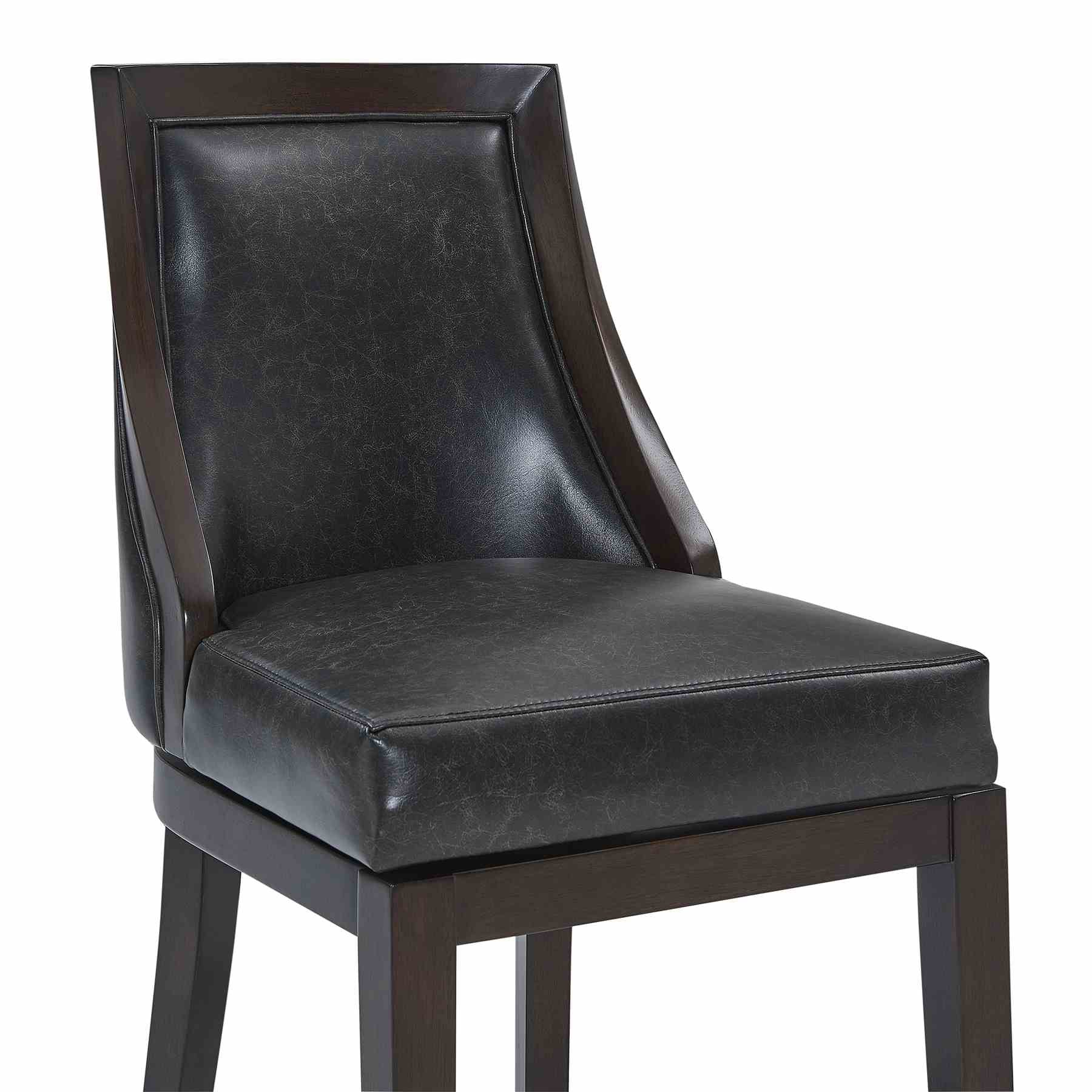 Presley 30" Bar Height Wood Swivel Barstool in Espresso Finish with Onyx Faux Leather - Image 4