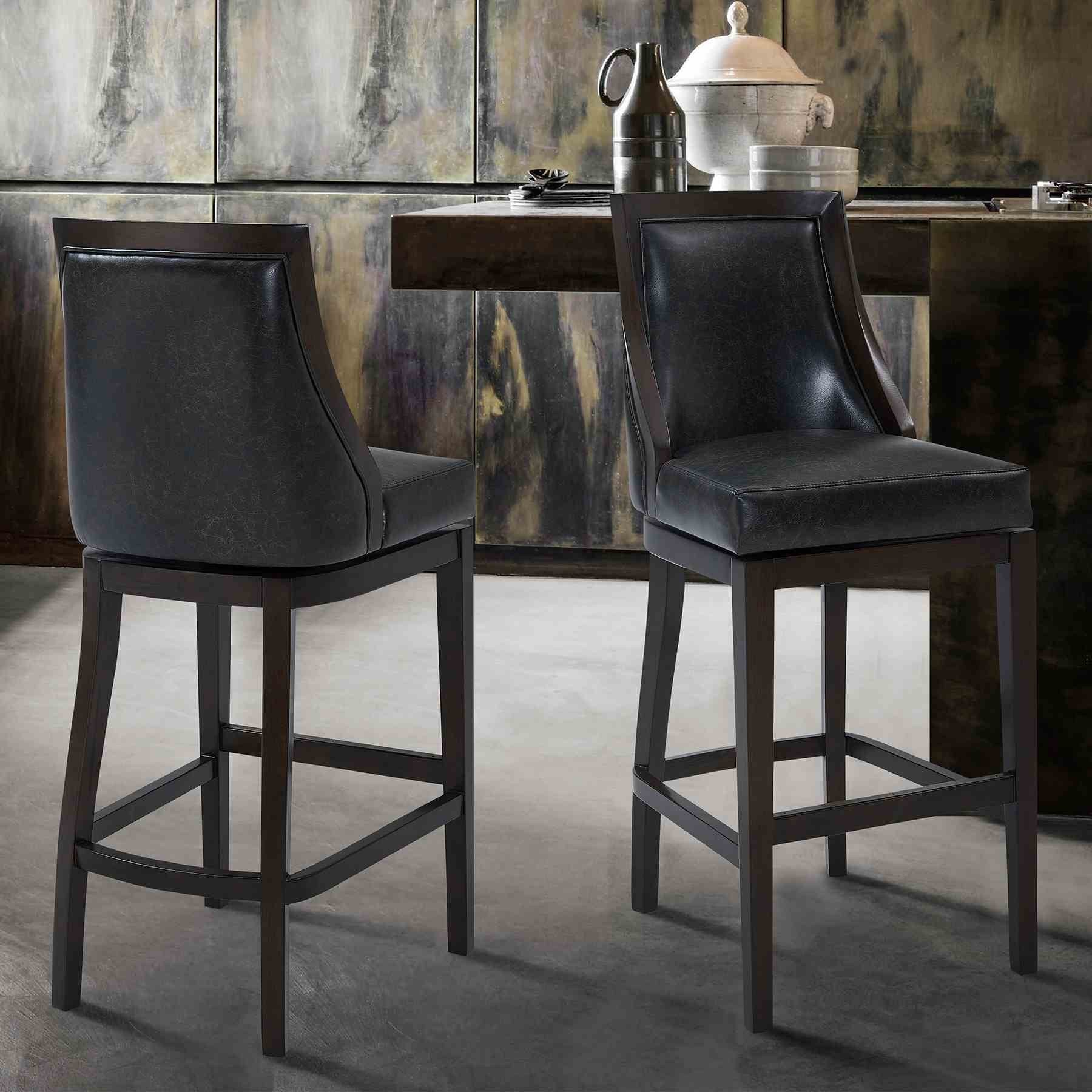 Presley 30" Bar Height Wood Swivel Barstool in Espresso Finish with Onyx Faux Leather - Image 8