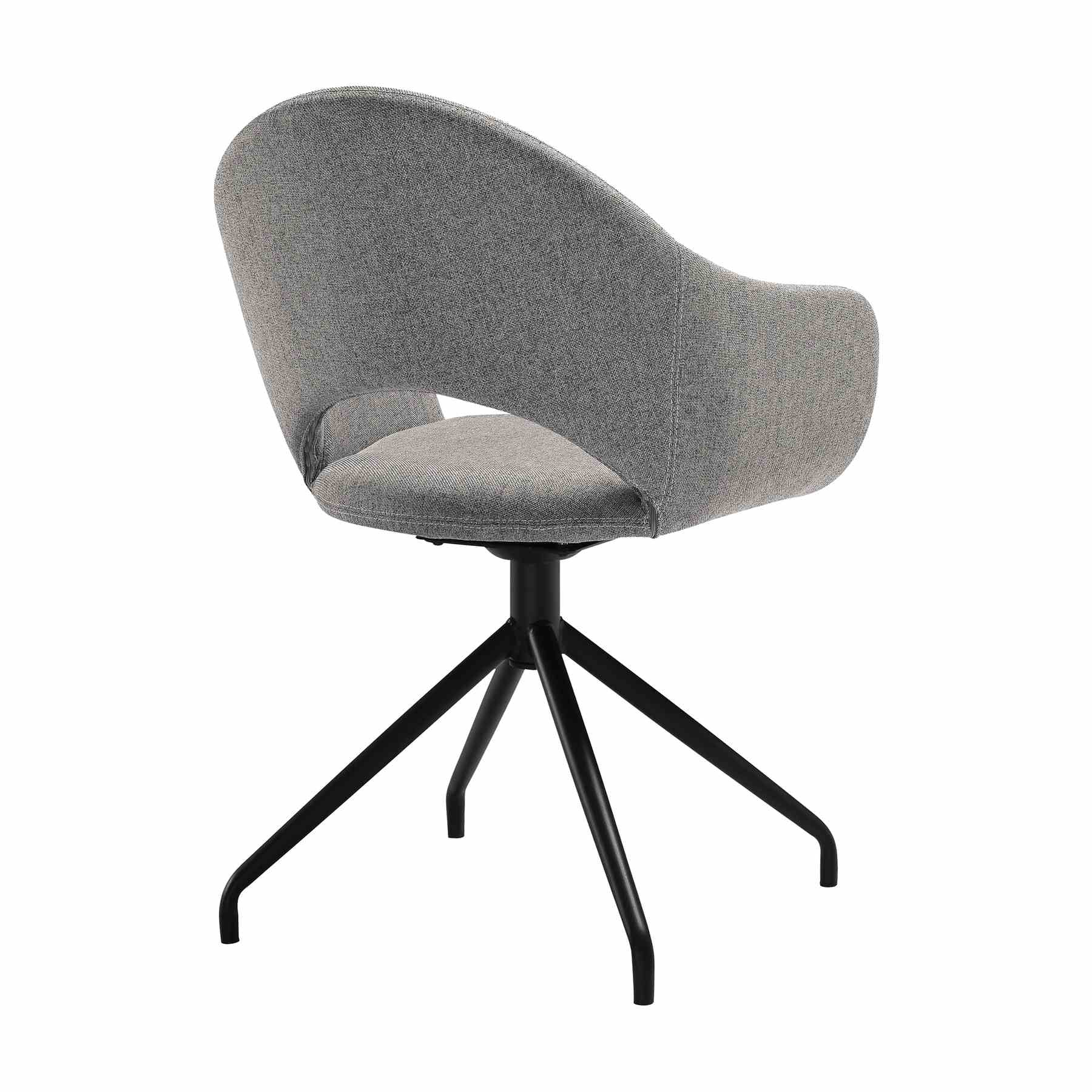 Pria Swivel Upholstered Dining Chair in Gray Fabric with Black Metal Legs - Set of 2 - Image 5