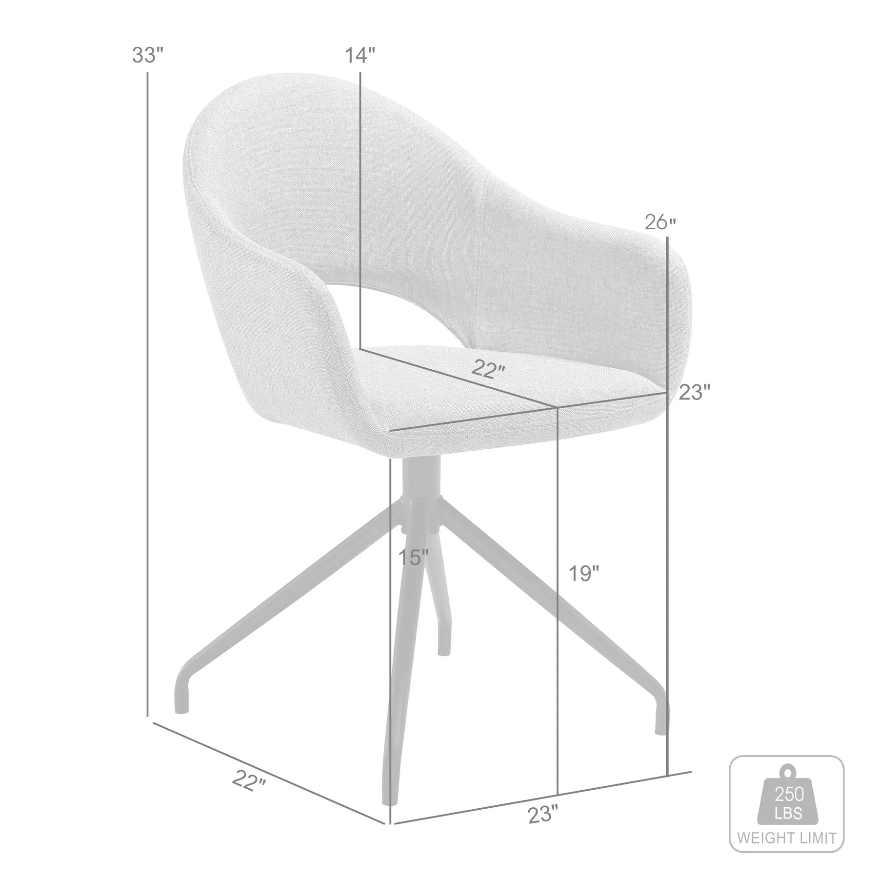 Pria Swivel Upholstered Dining Chair in Gray Fabric with Black Metal Legs - Set of 2 - Image 9