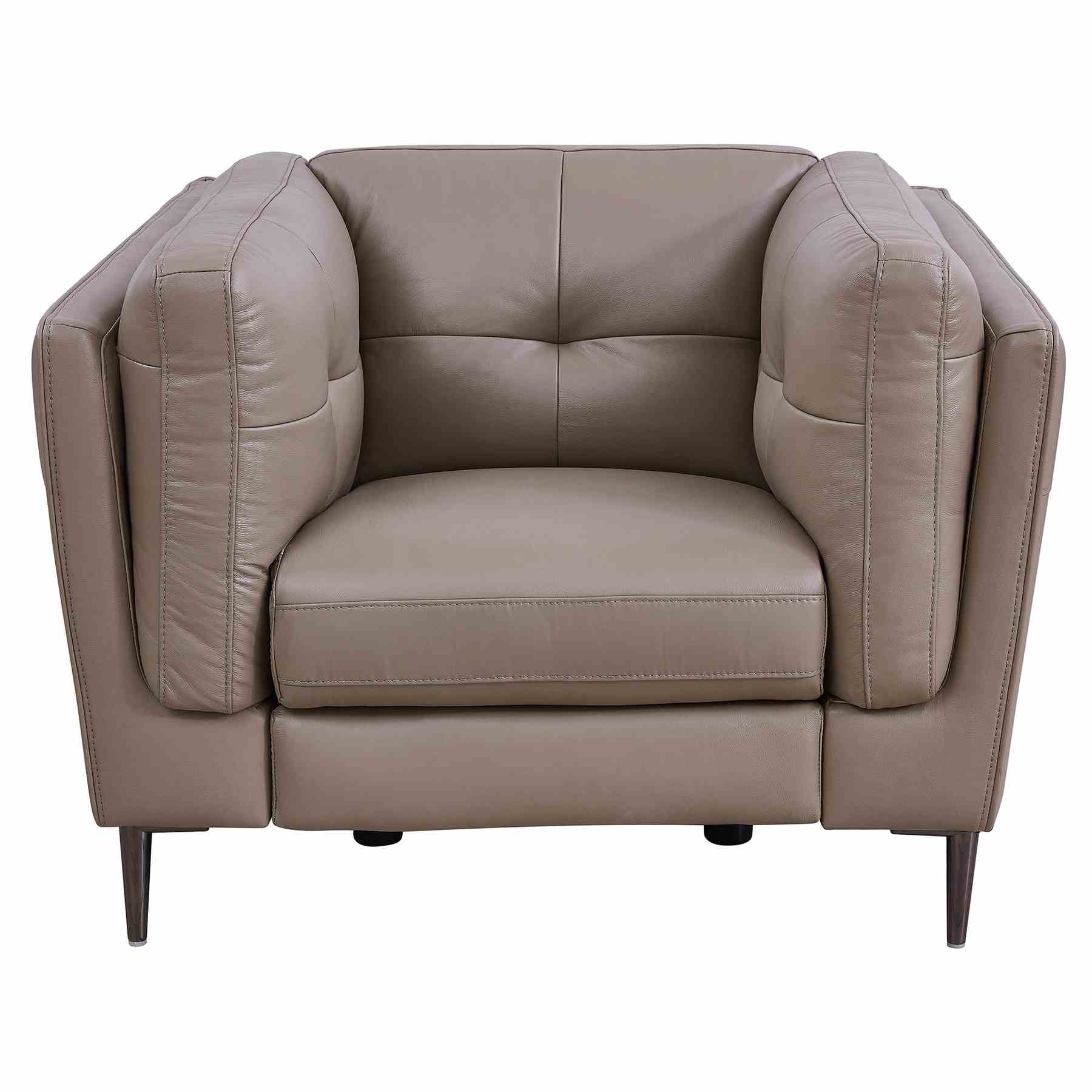 Primrose Contemporary Chair in Dark Metal Finish and Greige Genuine Leather - Image 3