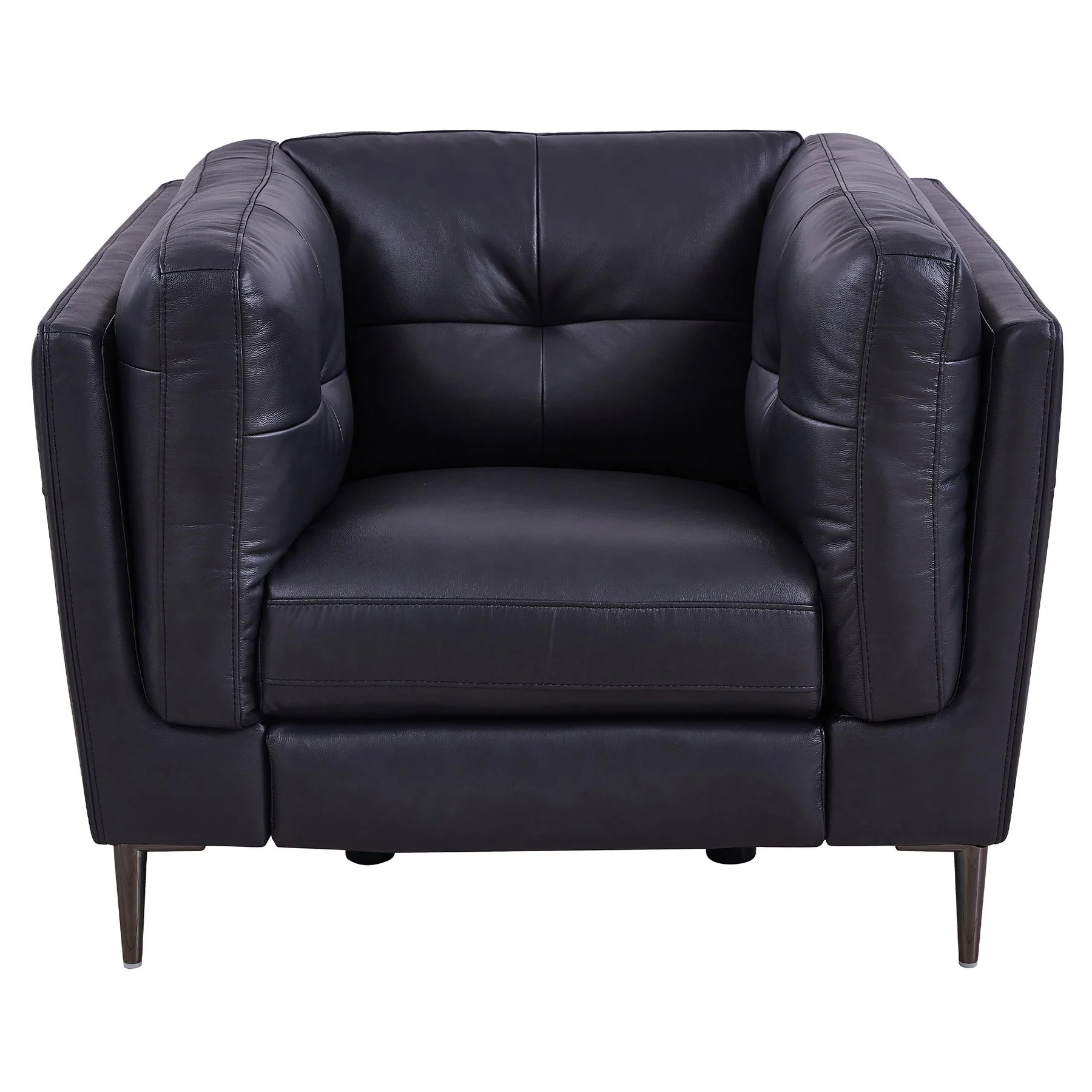 Primrose Contemporary Chair in Dark Metal Finish and Navy Genuine Leather - Image 3