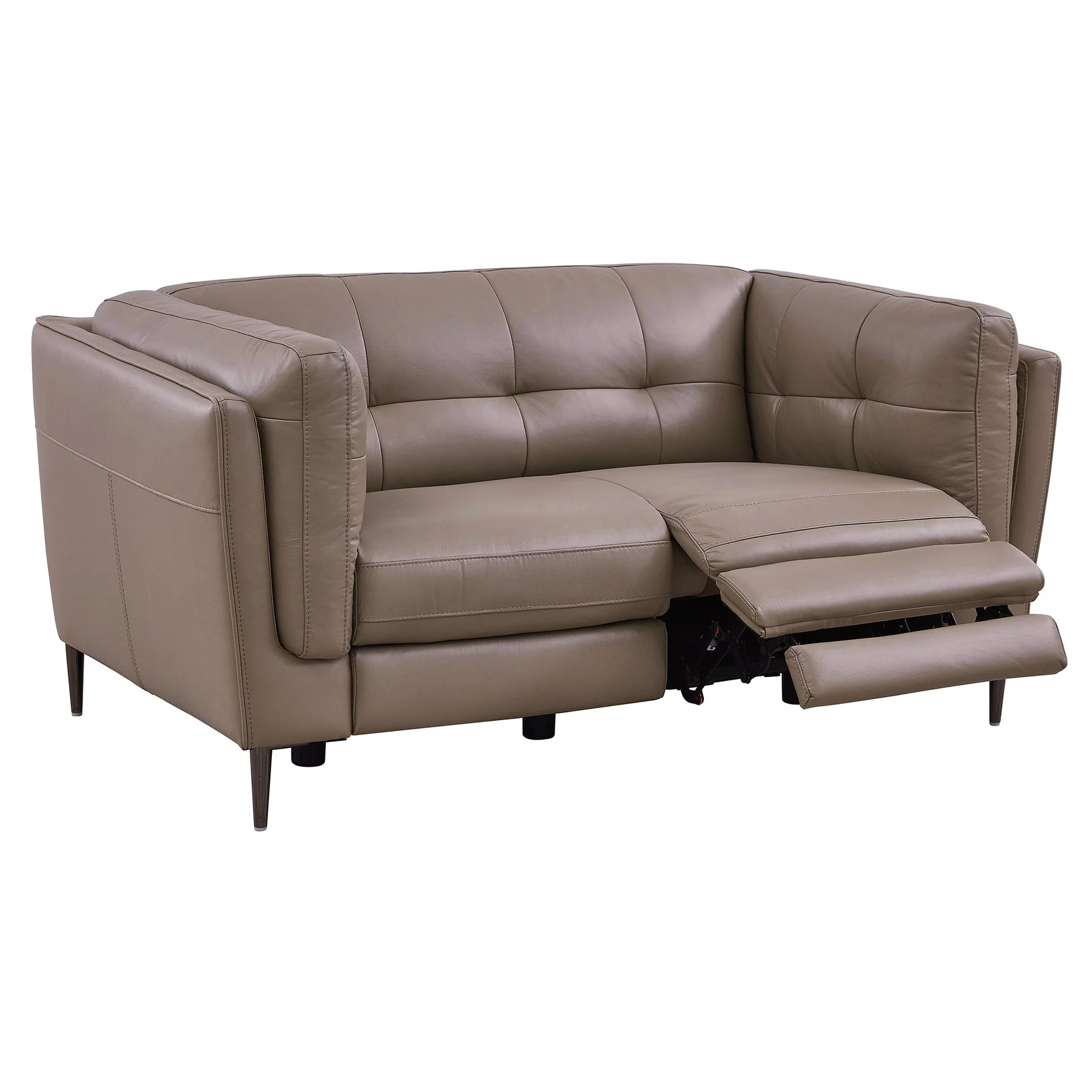 Primrose Contemporary Loveseat in Dark Metal Finish and Greige Genuine Leather - Image 3
