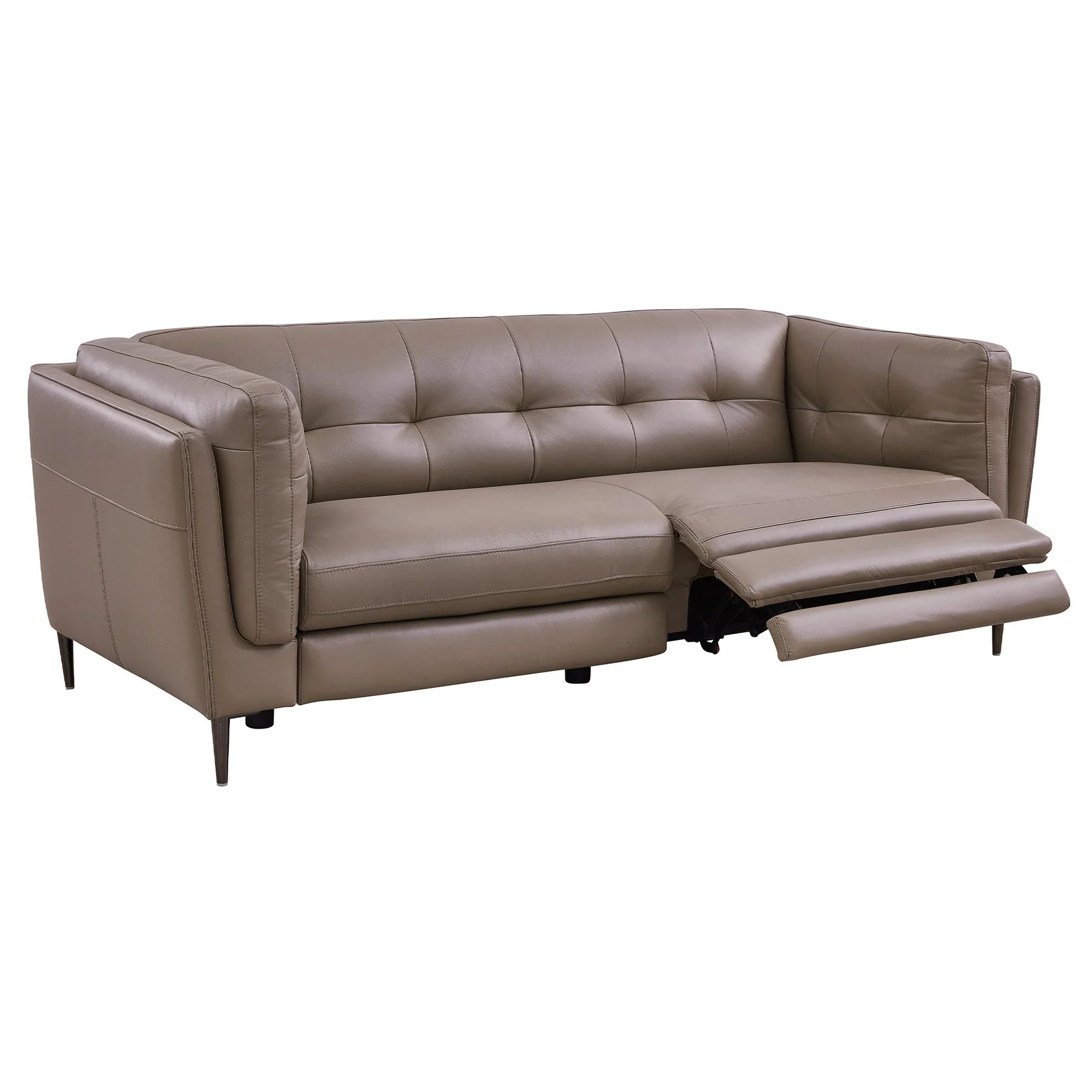 Primrose Contemporary Sofa in Dark Metal Finish and Greige Genuine Leather - Image 3