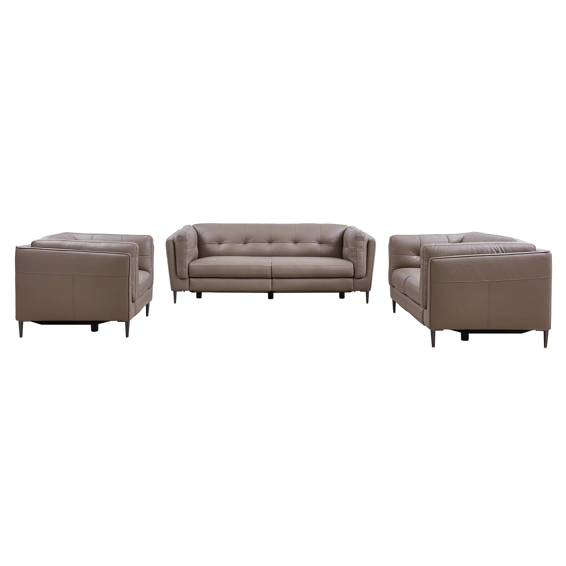 Primrose Contemporary Sofa in Dark Metal Finish and Greige Genuine Leather - Image 8