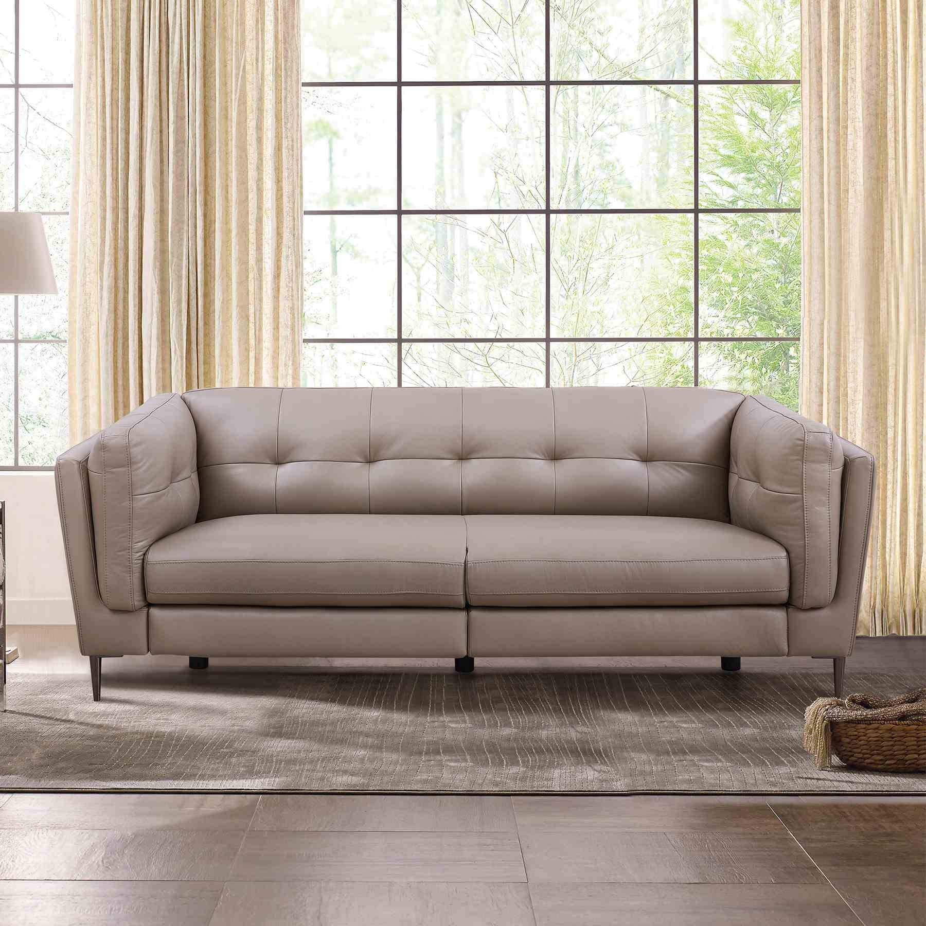 Primrose Contemporary Sofa in Dark Metal Finish and Greige Genuine Leather - Image 9