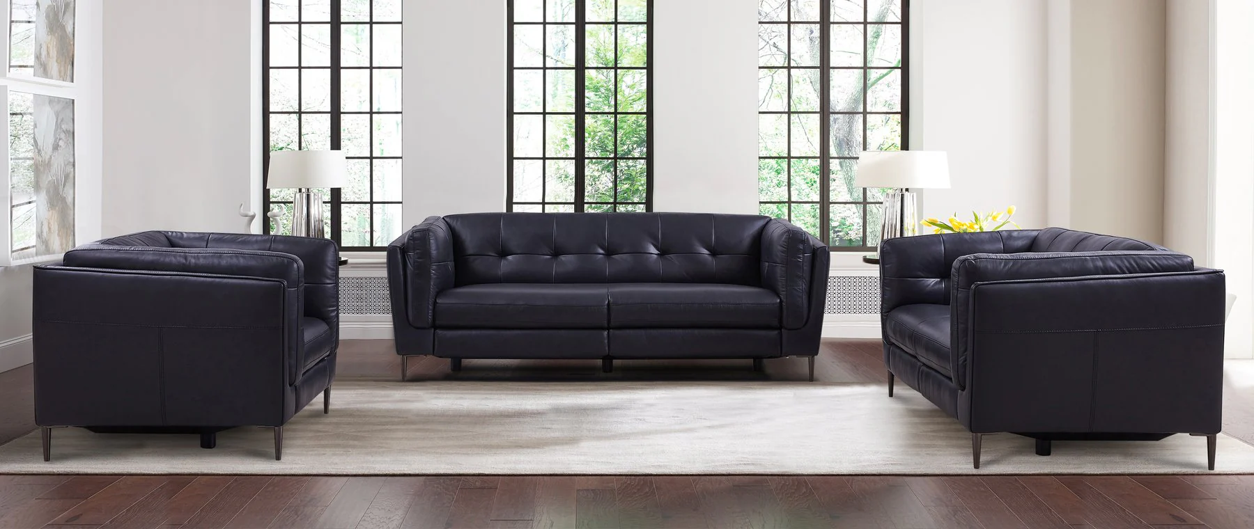 Primrose Contemporary Sofa in Dark Metal Finish and Navy Genuine Leather - Image 10