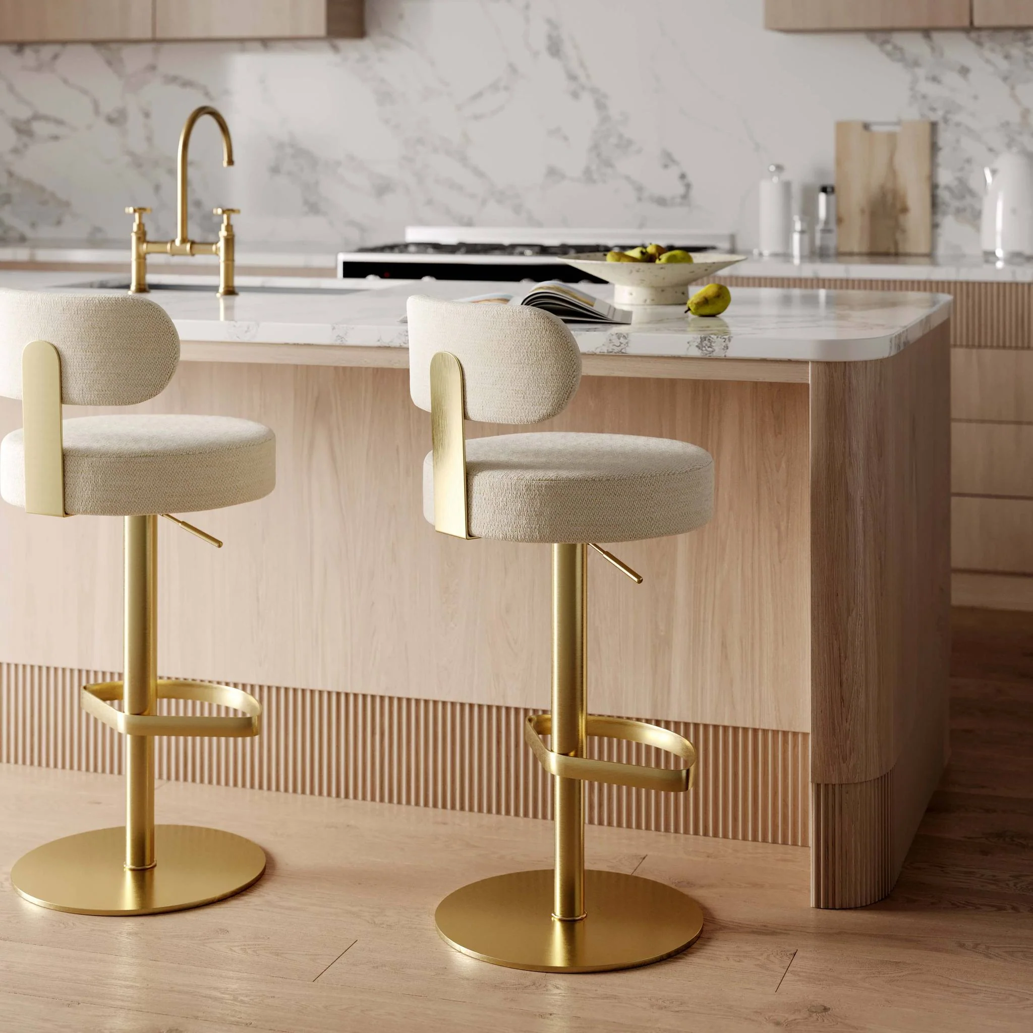 Primrose Cream Textured Performance Fabric Adjustable Stool - Image 2