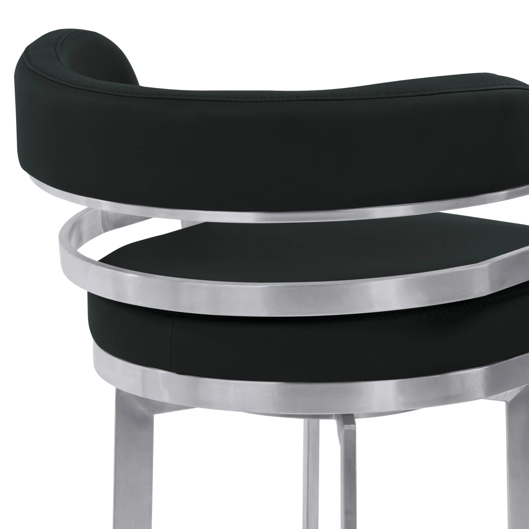 Prinz 26" Counter Height Swivel Black Faux Leather and Brushed Stainless Steel Bar Stool - Image 4