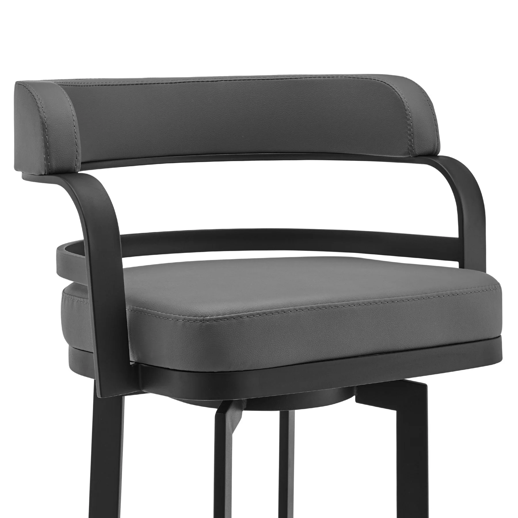 Prinz 26" Counter Height Swivel Gray Faux Leather and Black Metal Bar Stool - Image 3