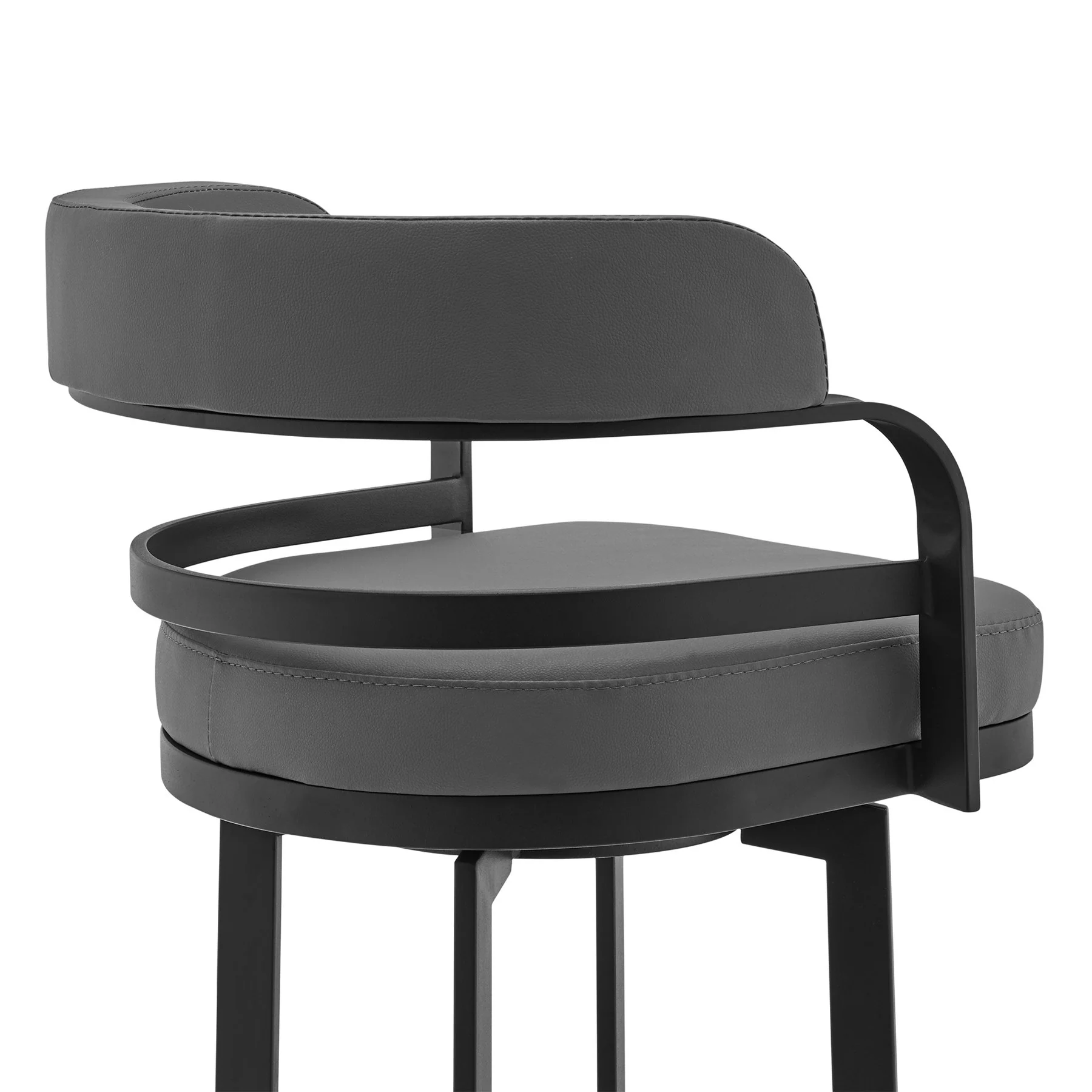 Prinz 26" Counter Height Swivel Gray Faux Leather and Black Metal Bar Stool - Image 4