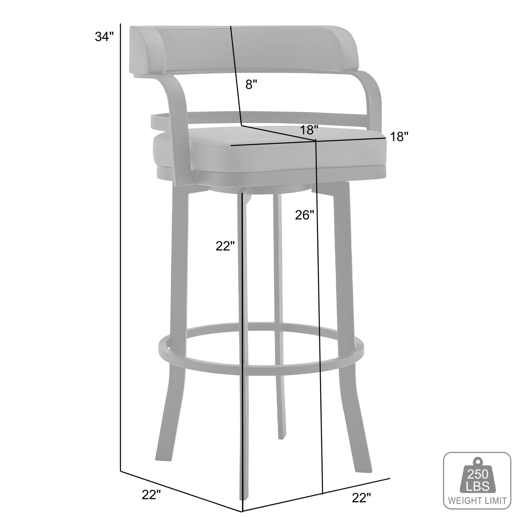Prinz 26" Counter Height Swivel Gray Faux Leather and Black Metal Bar Stool - Image 6