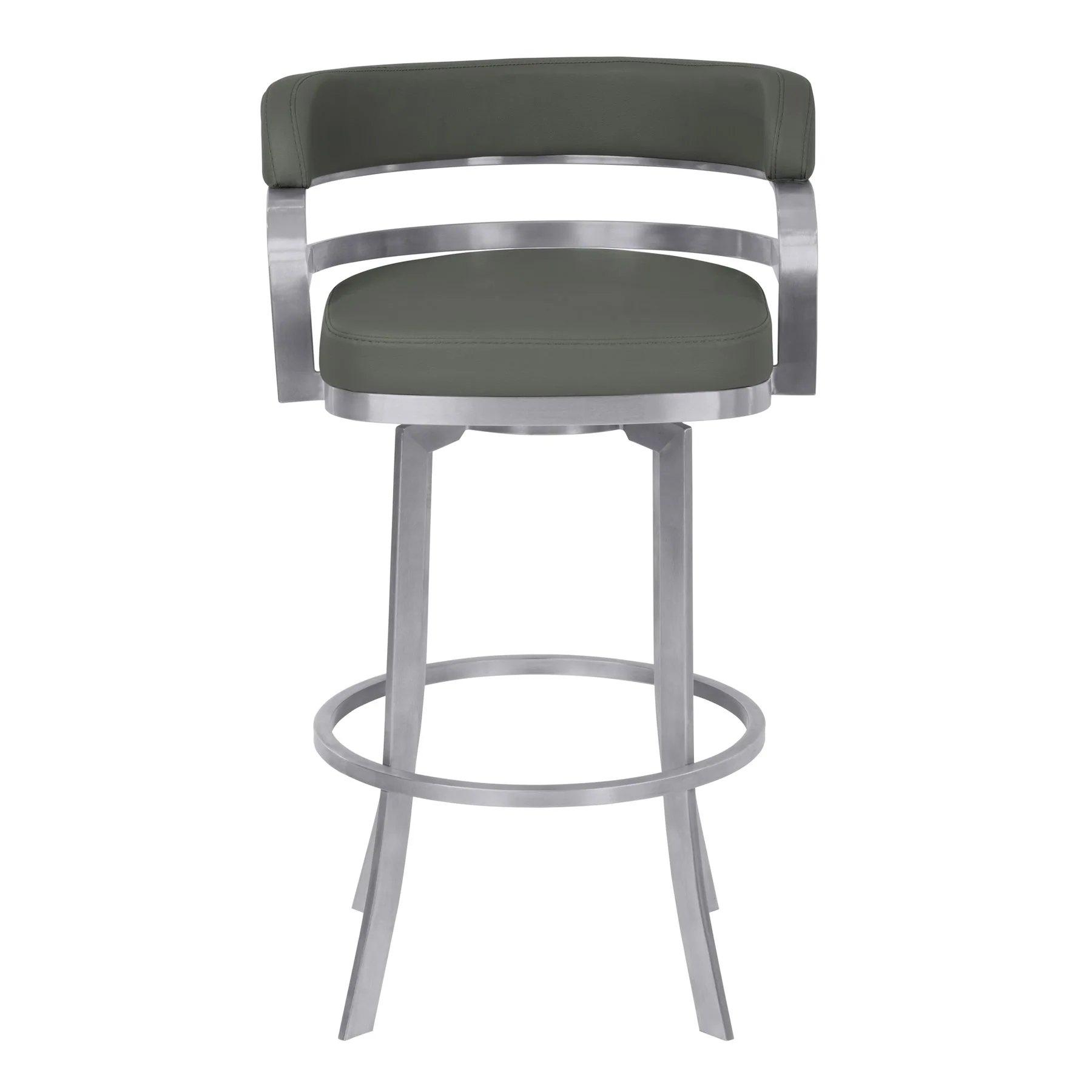 Prinz 26" Counter Height Swivel Gray Faux Leather and Brushed Stainless Steel Bar Stool - Image 2