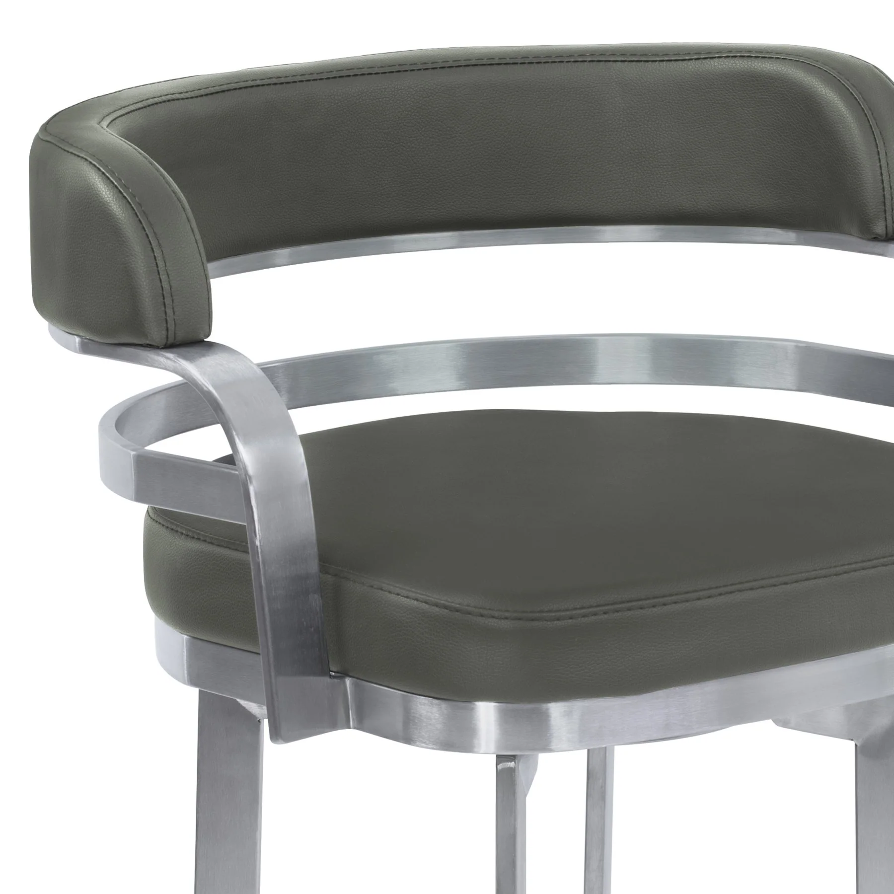 Prinz 26" Counter Height Swivel Gray Faux Leather and Brushed Stainless Steel Bar Stool - Image 4