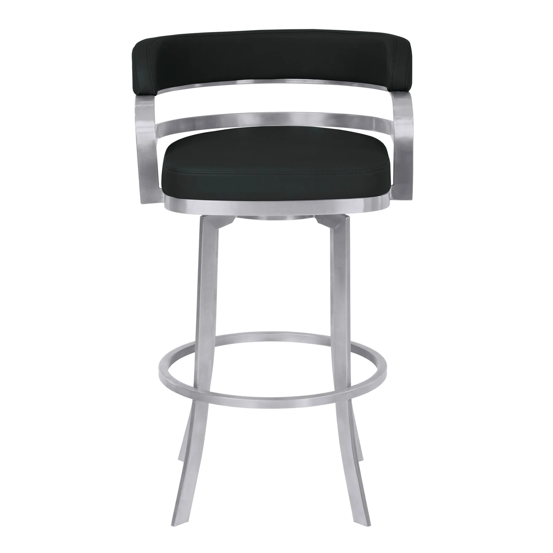 Prinz 30" Bar Height Swivel Black Faux Leather and Brushed Stainless Steel Bar Stool - Image 2