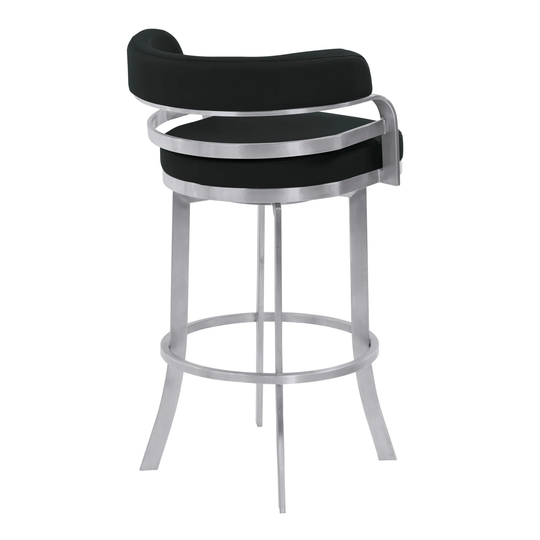 Prinz 30" Bar Height Swivel Black Faux Leather and Brushed Stainless Steel Bar Stool - Image 3