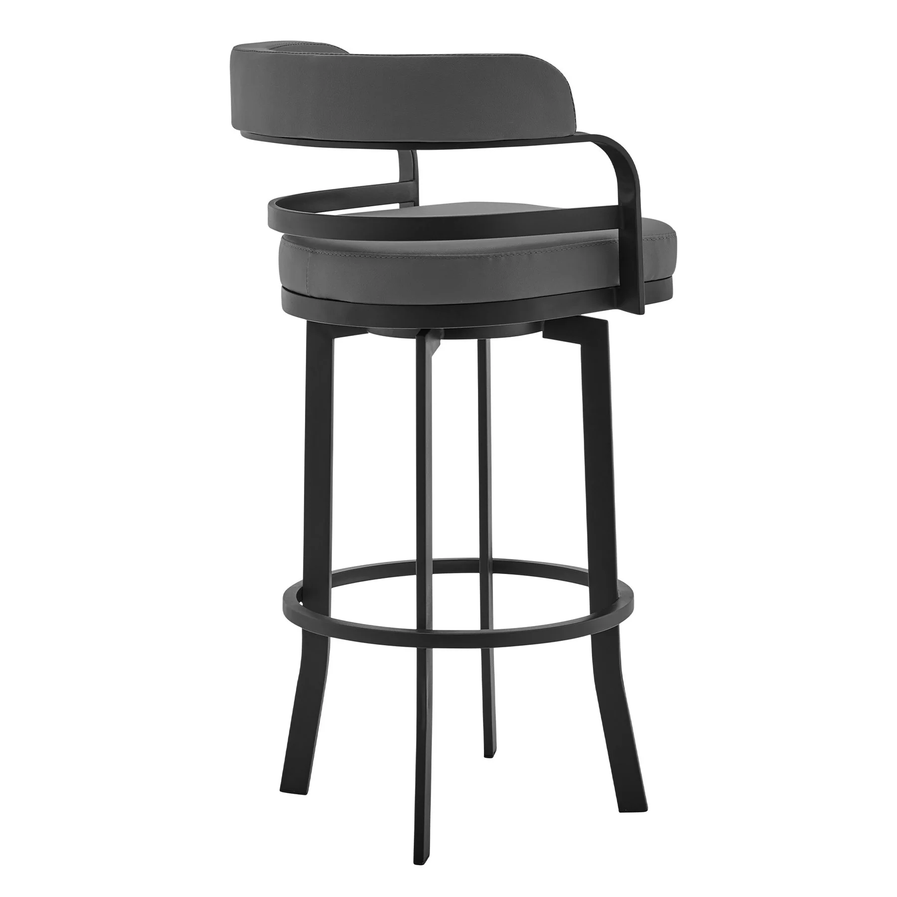 Prinz 30" Bar Height Swivel Gray Faux Leather and Black Metal Bar Stool - Image 2
