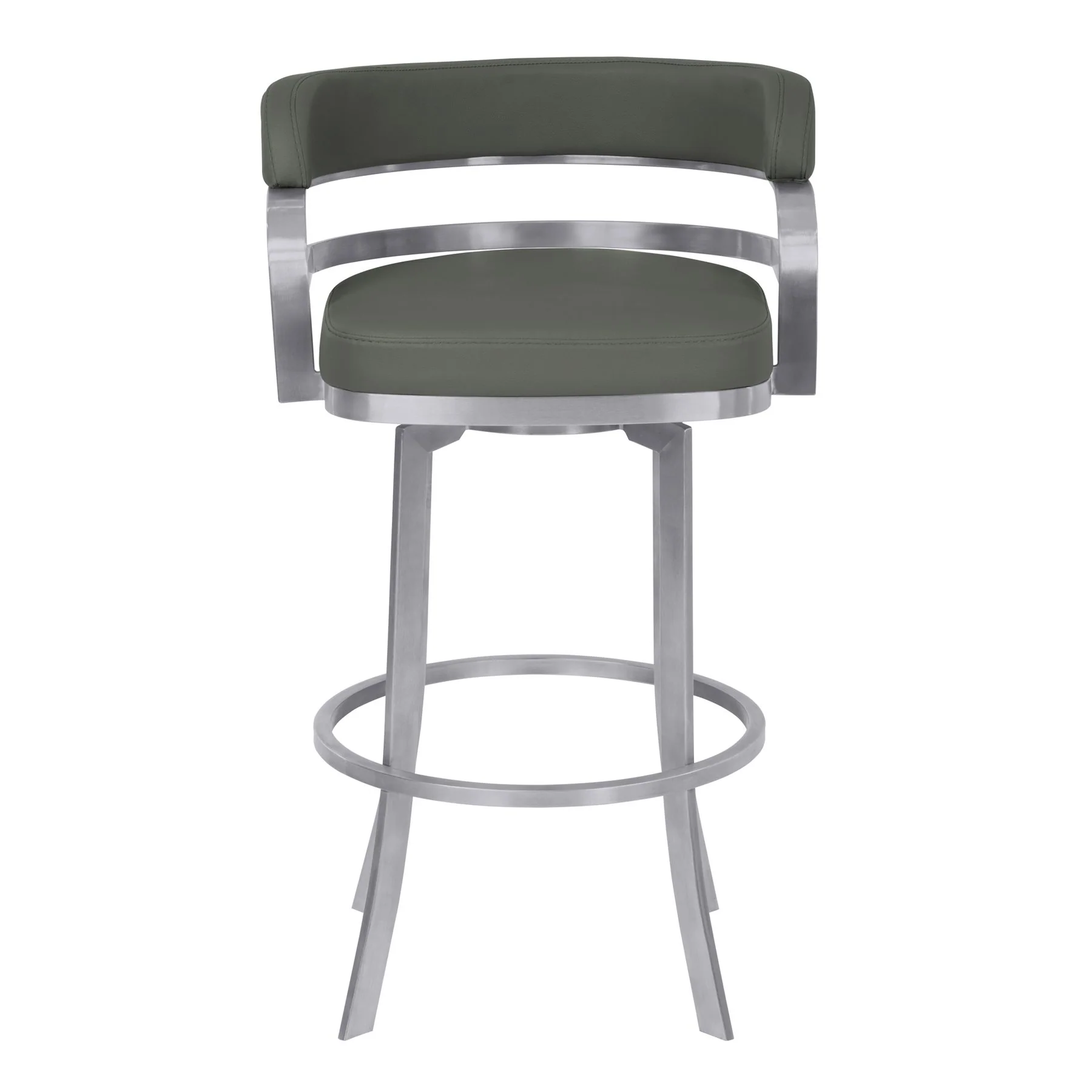 Prinz 30" Bar Height Swivel Gray Faux Leather and Brushed Stainless Steel Bar Stool - Image 2