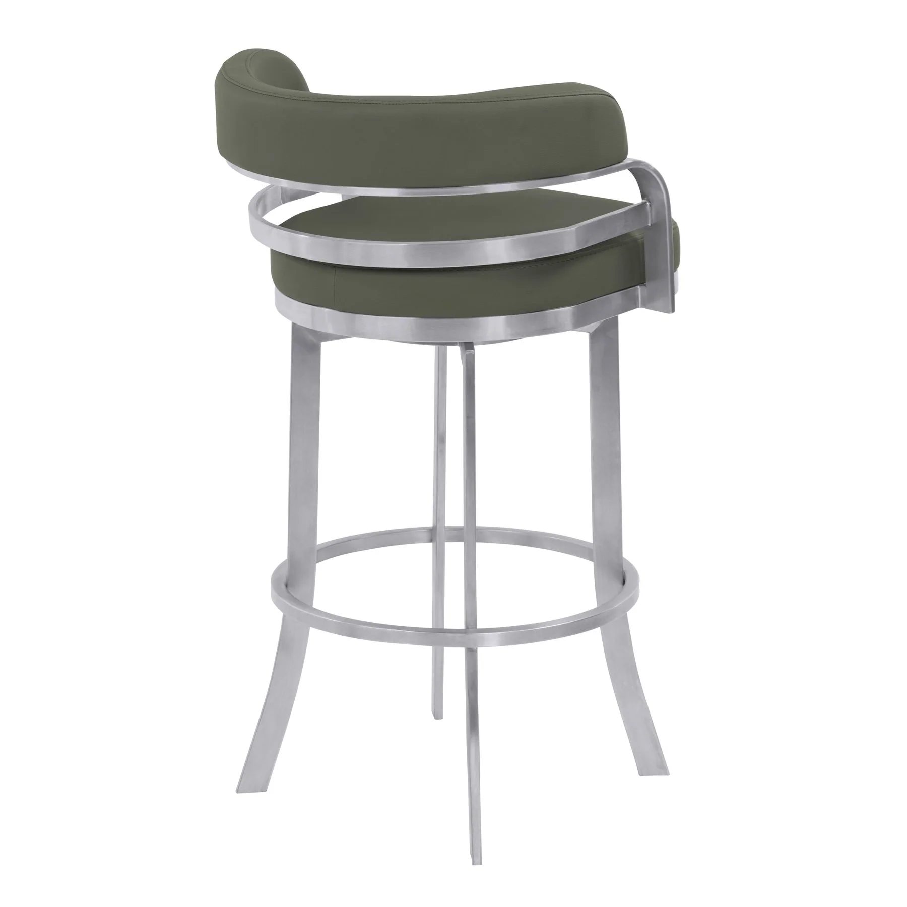 Prinz 30" Bar Height Swivel Gray Faux Leather and Brushed Stainless Steel Bar Stool - Image 3