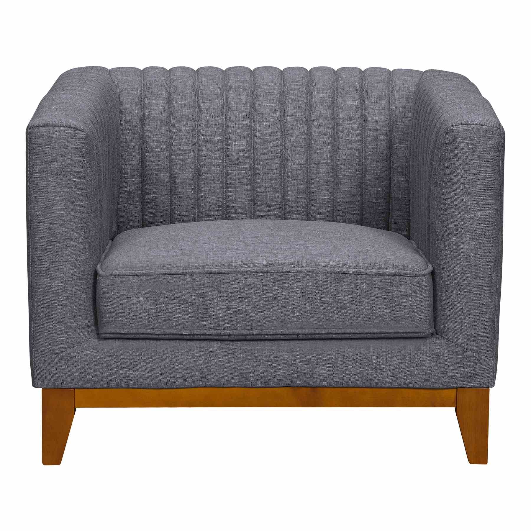 Prism Mid-Century Sofa Chair in Champagne Wood Finish and Dark Gray Fabric - Image 2