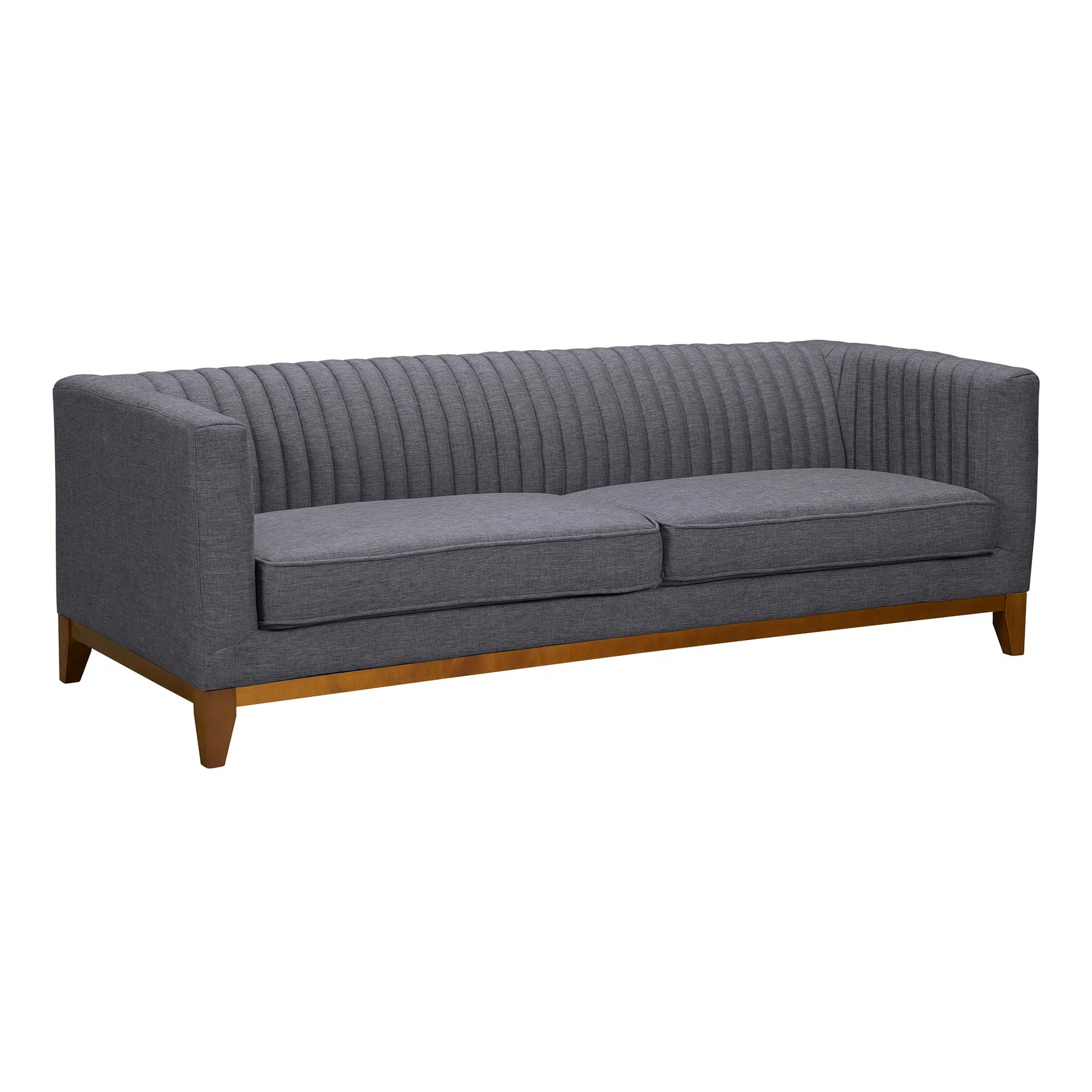 Prism Mid-Century Sofa in Champagne Wood Finish and Dark Gray Fabric - Image 2