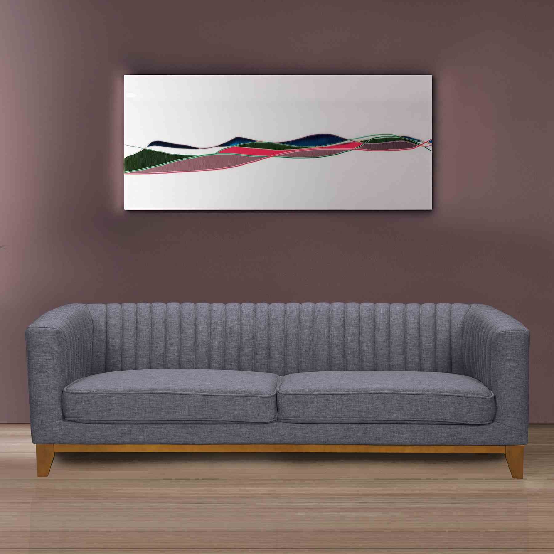 Prism Mid-Century Sofa in Champagne Wood Finish and Dark Gray Fabric - Image 4