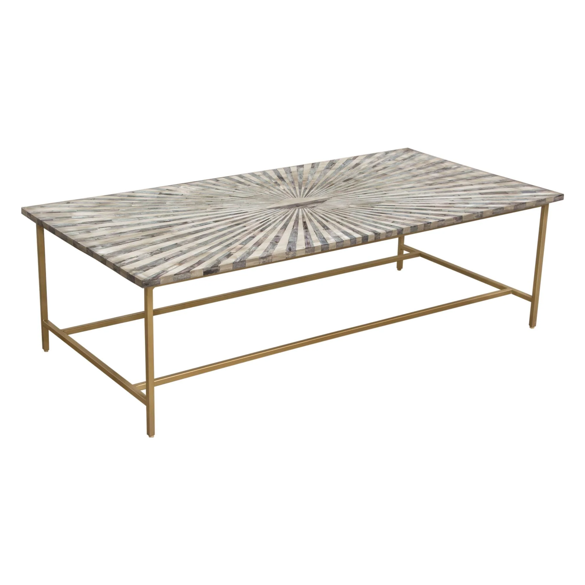 Prisma Cocktail Table w/ Dyed Bone Inlay Sunburst Top & Brass Legs by Diamond Sofa - Image 4