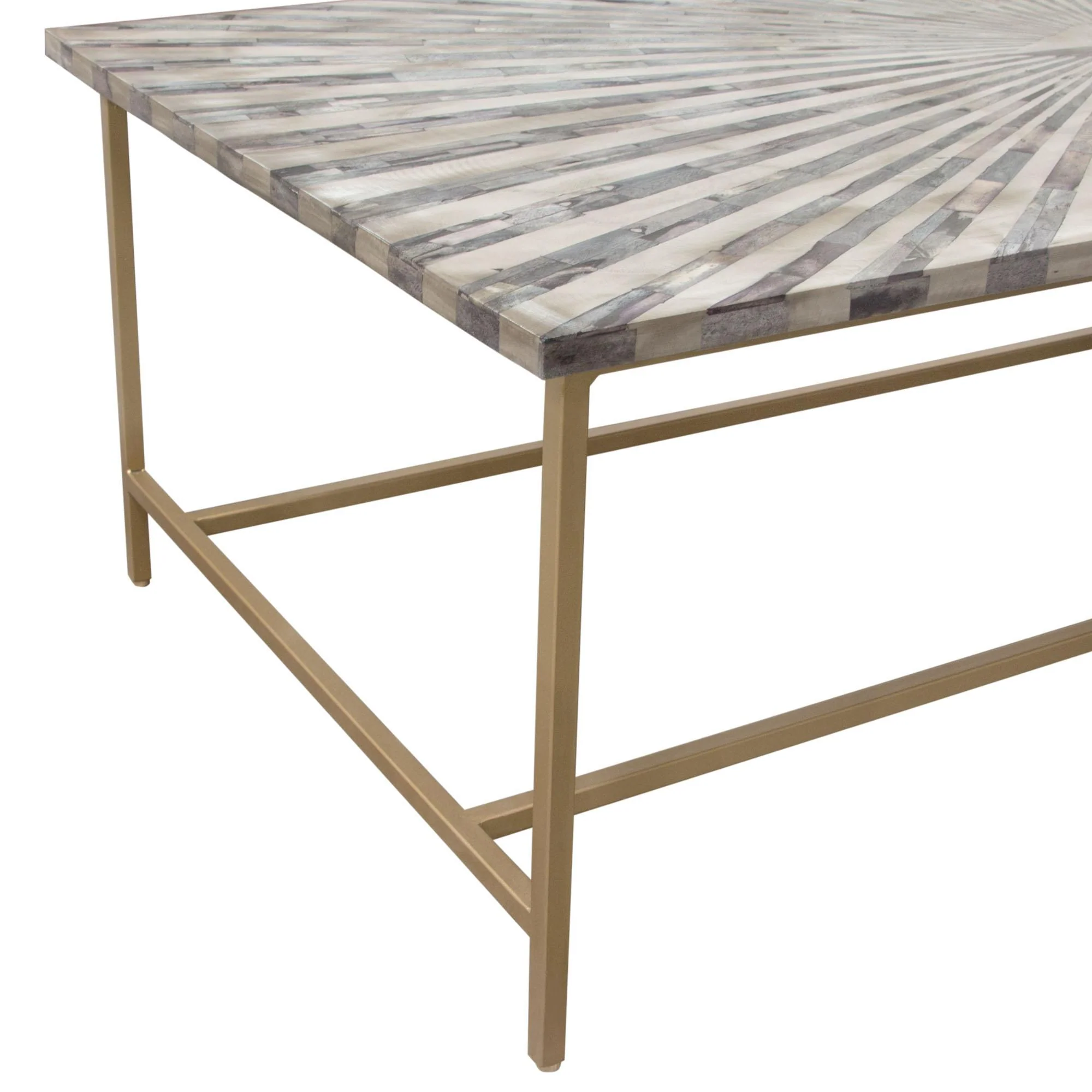 Prisma Cocktail Table w/ Dyed Bone Inlay Sunburst Top & Brass Legs by Diamond Sofa - Image 7
