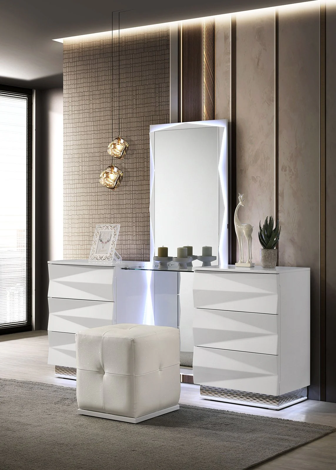 Prisma Vanity Set w/ Stool, White - Image 2