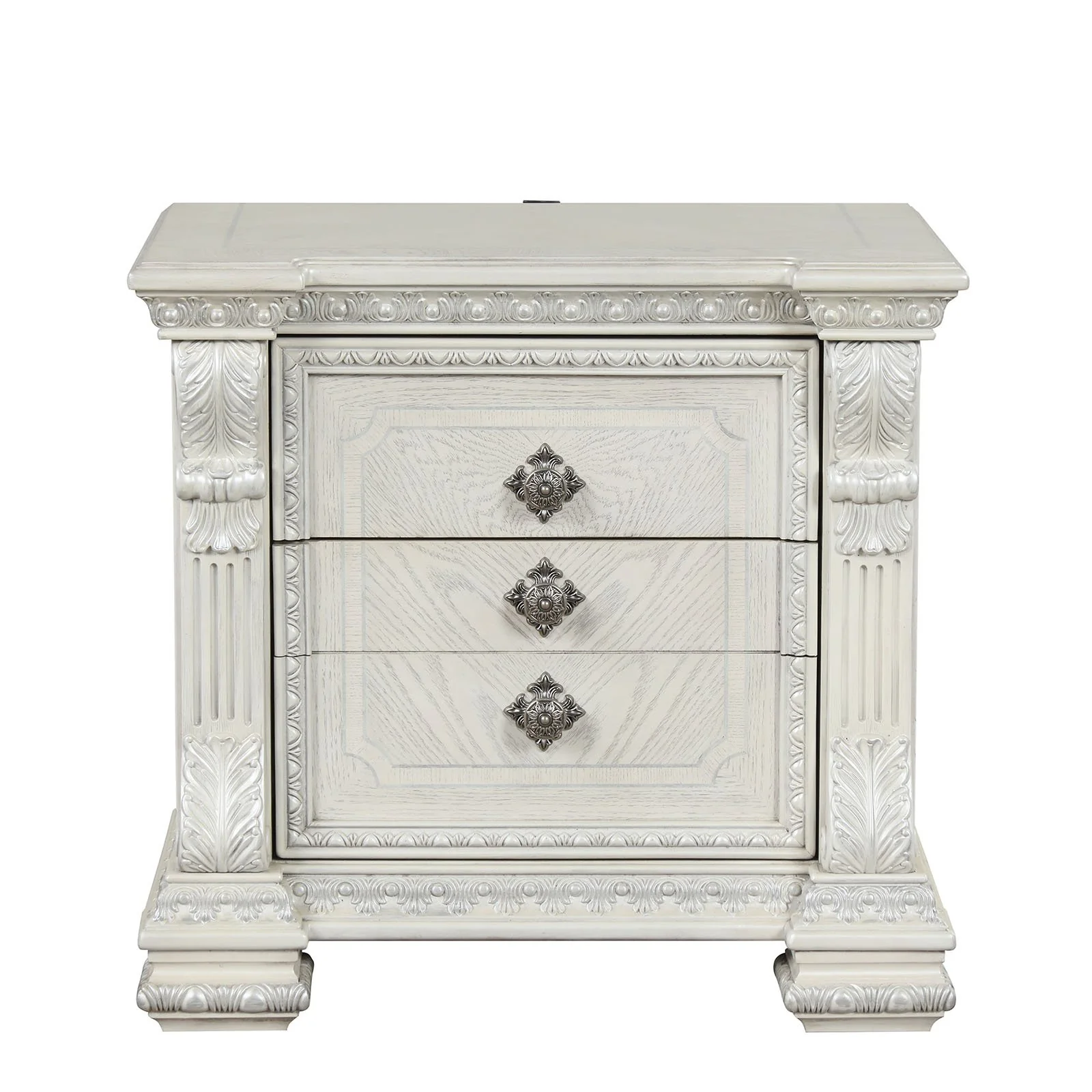 Promenade Nightstand w/ Hidden Drawer USB A-C, Wire Brushed White - Image 5