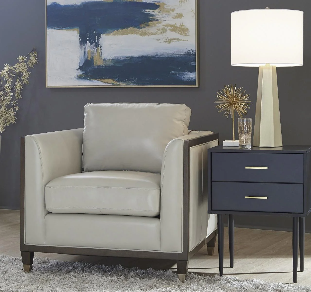 Pulaski Addison Leather Chair in Light Grey - Image 3
