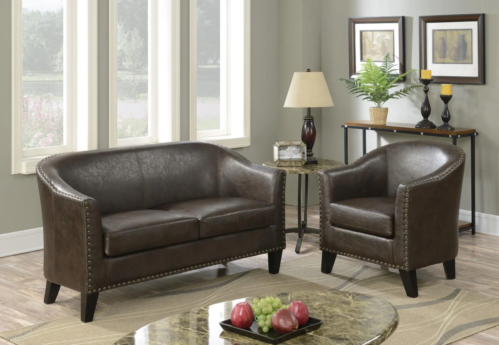 Pulaski Brown Faux Leather Barrel Accent Chair - Image 4