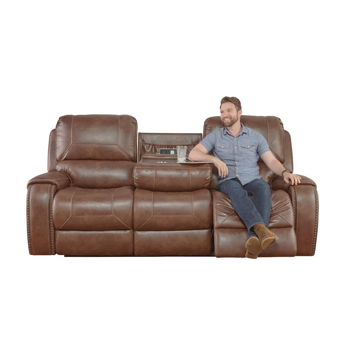 Pulaski Dual Recliner Sofa with Dropdown Charging Console - Image 3