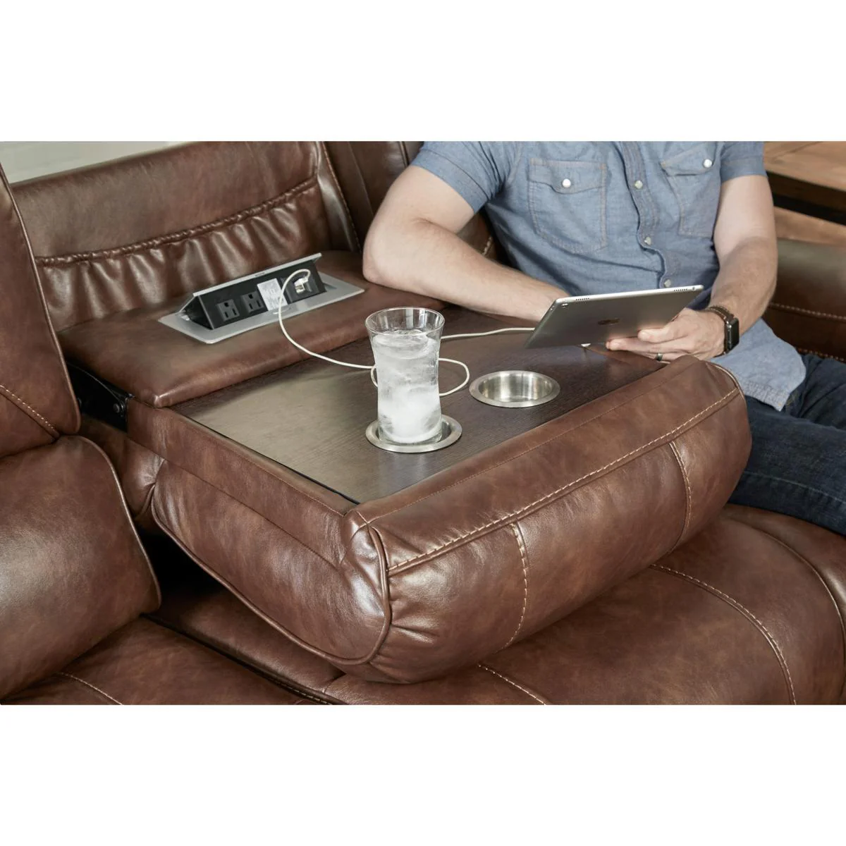 Pulaski Dual Recliner Sofa with Dropdown Charging Console - Image 4