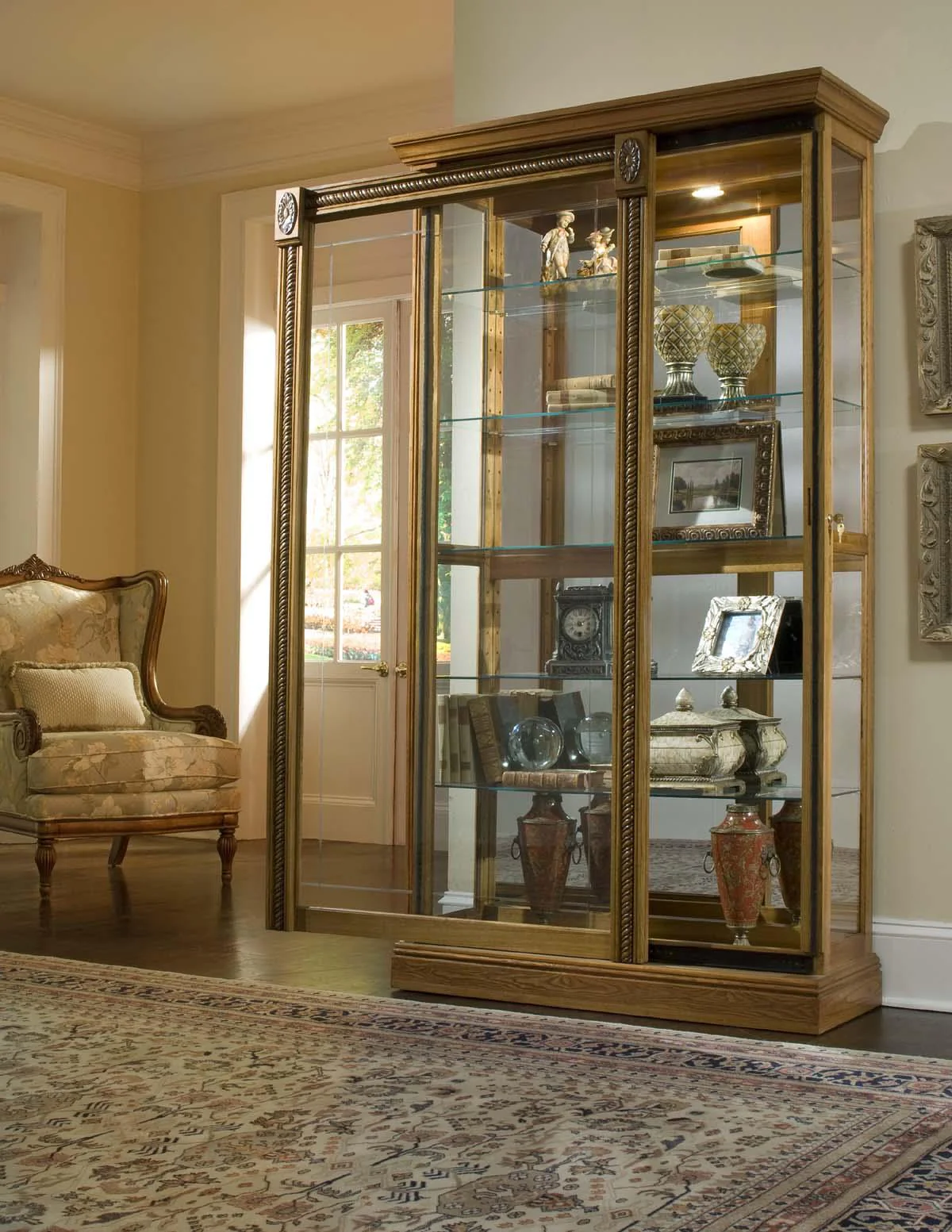 Pulaski Estate Oak Two Way Sliding Door Curio - Image 2