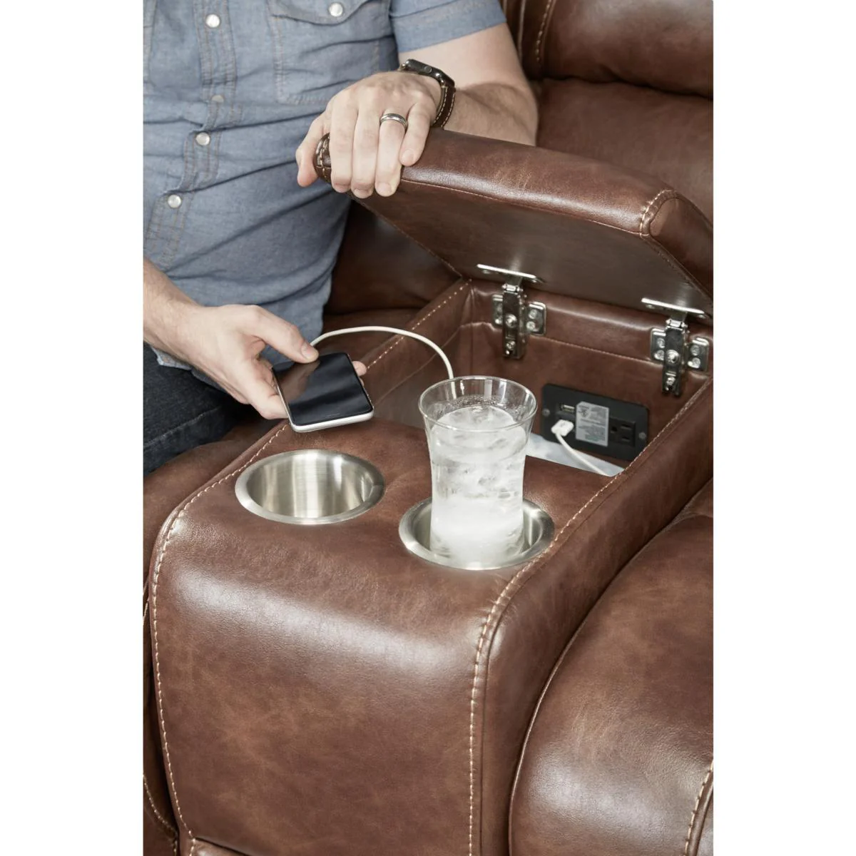 Pulaski Glider Recliner Loveseat with Storage and Charging Station - Image 3