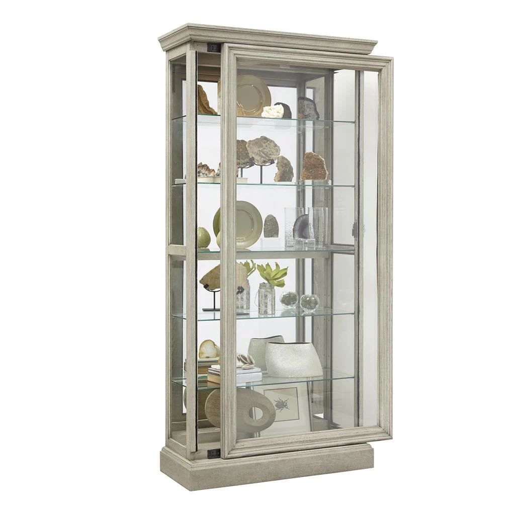 Pulaski Lighted 5 Shelf Sliding Door Curio with Lock in Natural Beige - Image 2