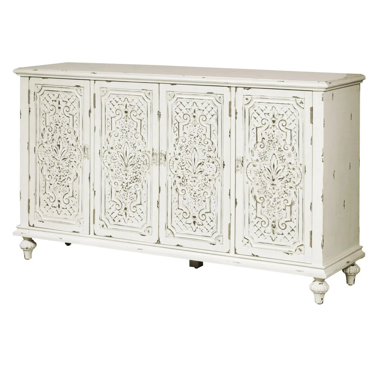 Pulaski Ornate Four Door White Credenza - Image 3