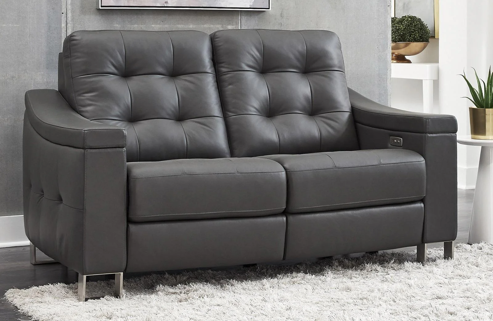 Pulaski Parker Leather Reclining Loveseat in Supple Gray - Image 3