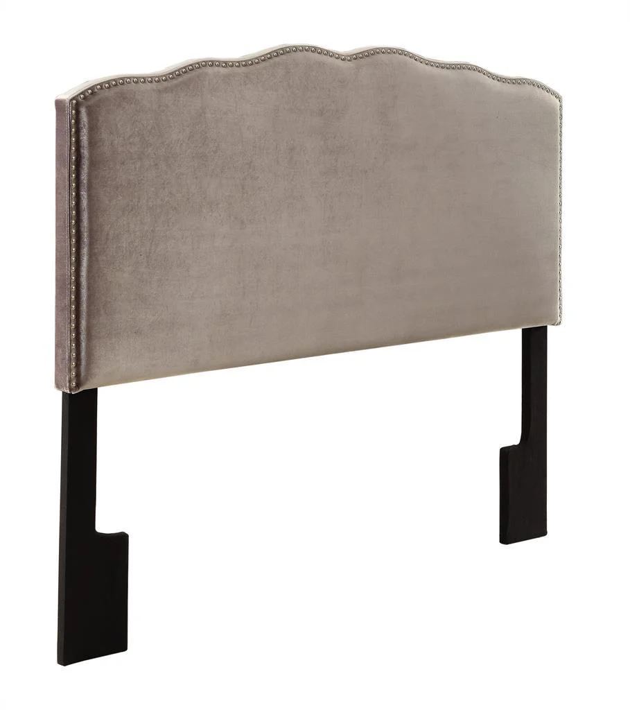 Pulaski Queen Nailhead Shaped Upholstered Headboard in Velvet Shmer - Image 2