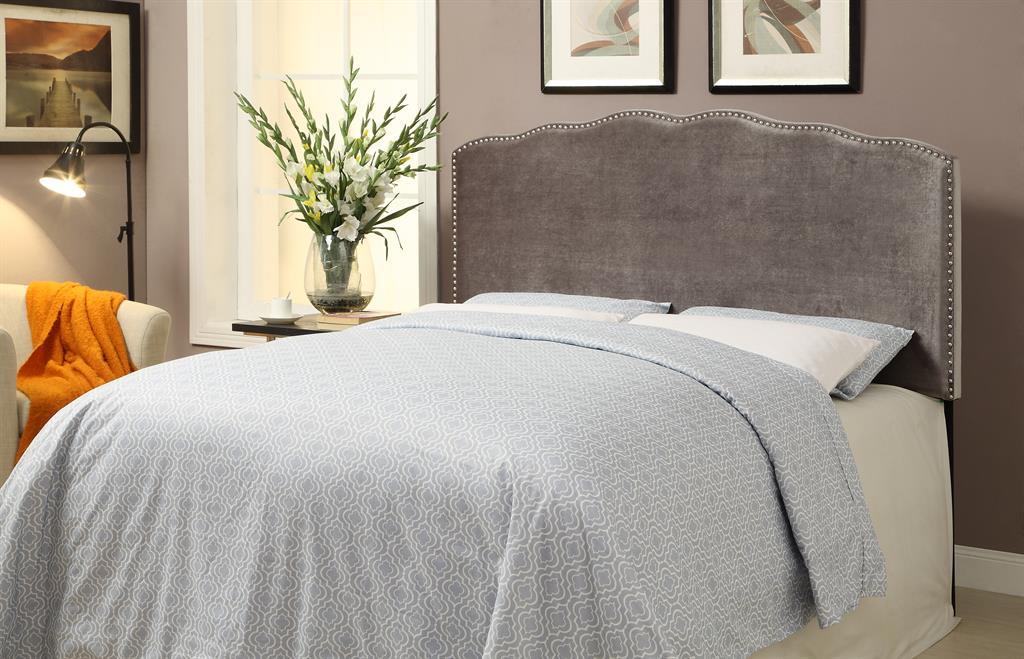 Pulaski Queen Nailhead Shaped Upholstered Headboard in Velvet Shmer - Image 4