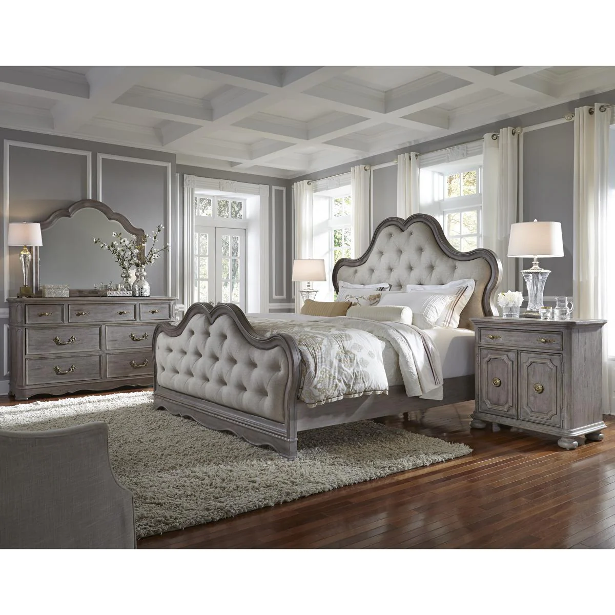 Pulaski Simply Charming Queen Tufted Upholstered Bed in Light Wood - Image 4