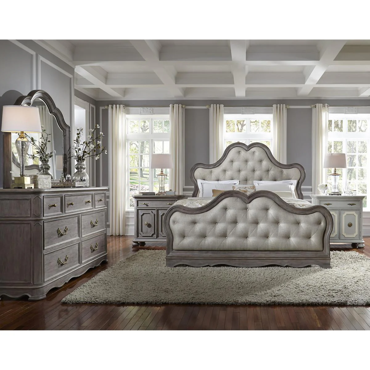 Pulaski Simply Charming California King Tufted Upholstered Bed in Light Wood - Image 3