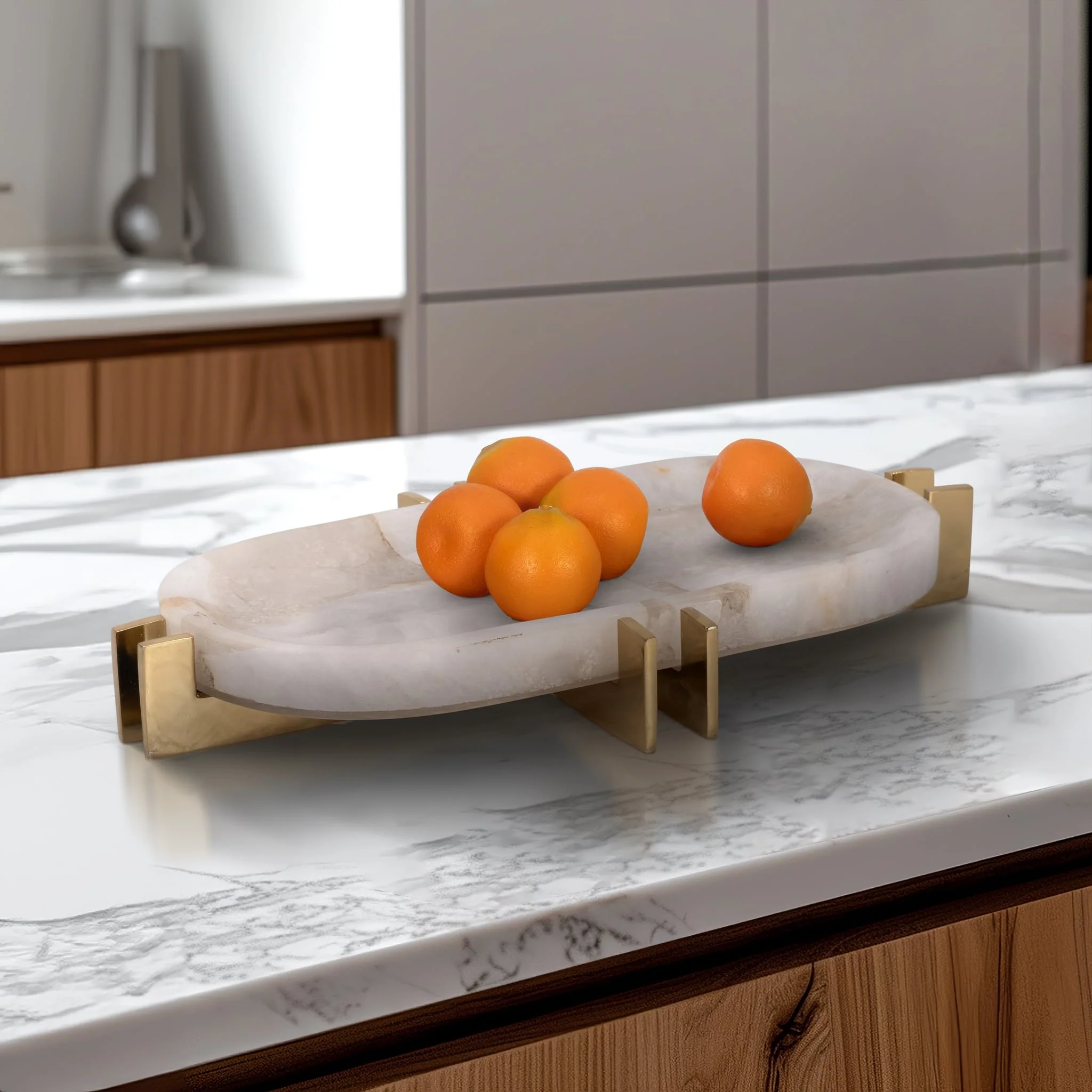 Quartz, 14" White Tray With Gold Details, White/go - Image 10