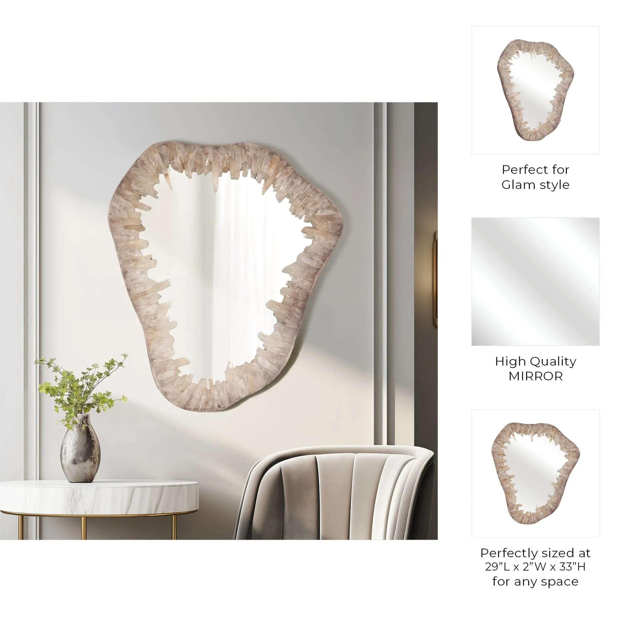 Quartz, 25" Organic Mirror, Ivory - Image 8