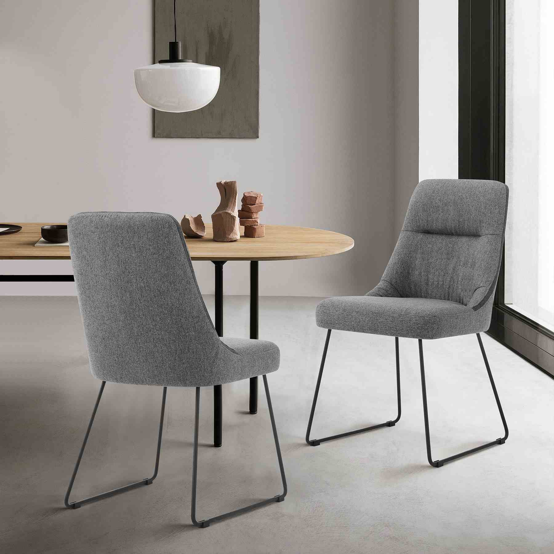 Quartz Gray Fabric and Metal Dining Room Chairs - Set of 2 - Image 8