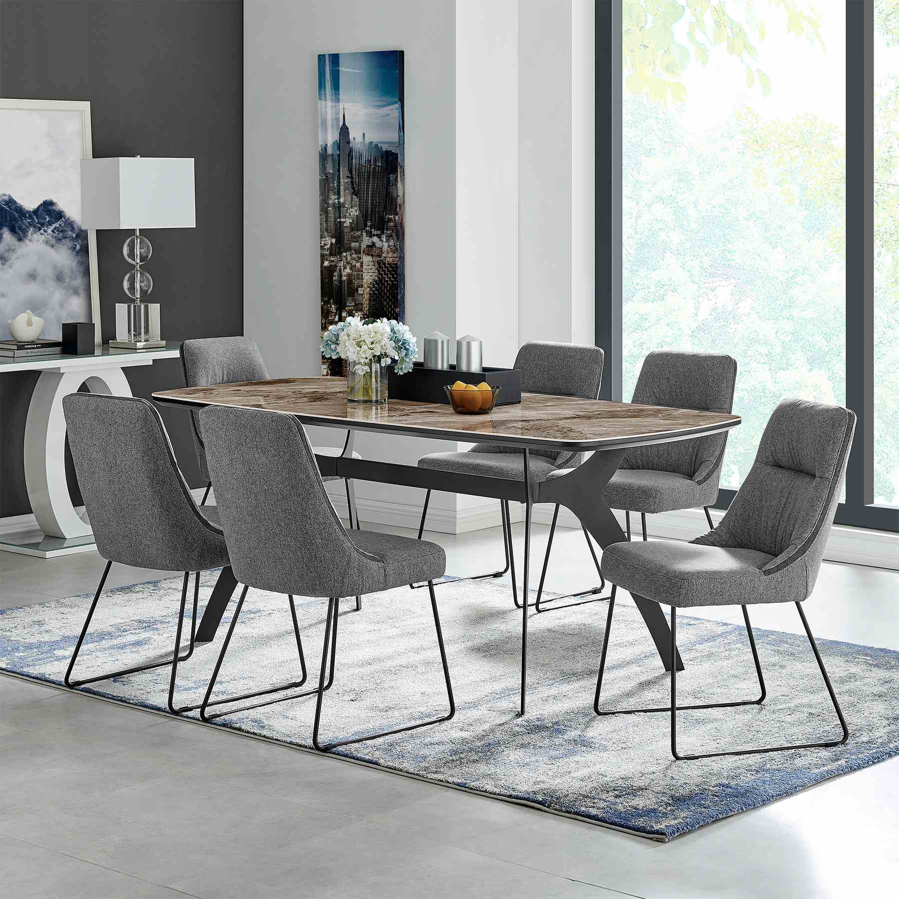 Quartz Gray Fabric and Metal Dining Room Chairs - Set of 2 - Image 9